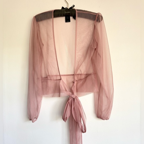Marcella NYC Sheer Luxe Mesh Tie-Front Wrap Top Pink/Dusty Rose Size S Layering